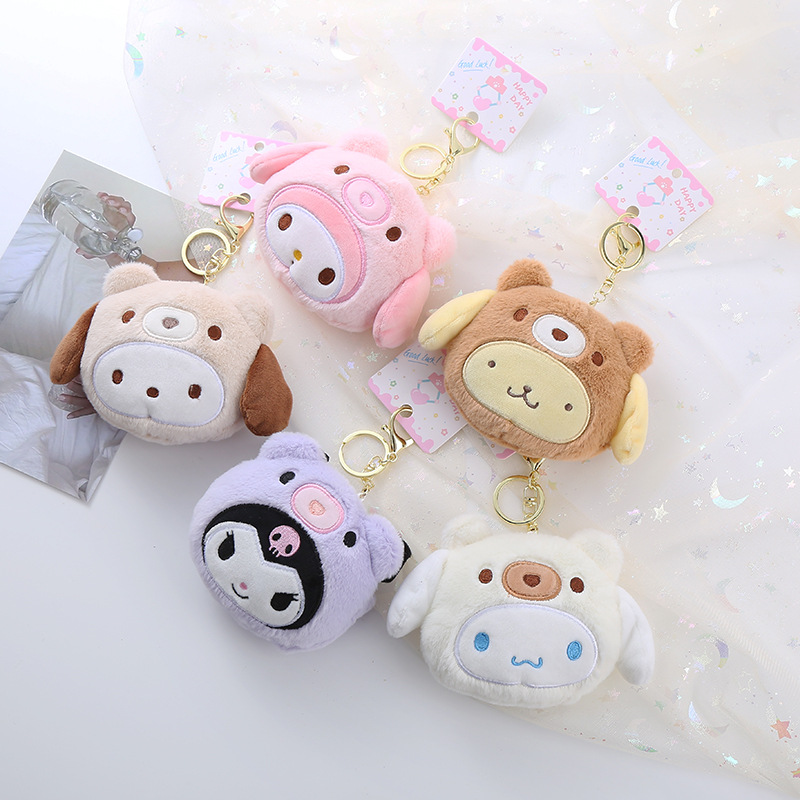 Kawaii Tech Accessories - Portfelik pluszowy Sanrio Kuromi, breloczek, Melody,